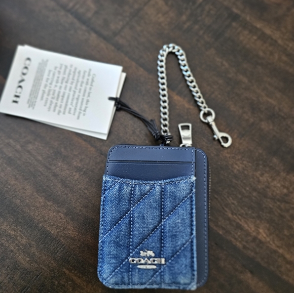 Coach Blue Denim Card Holder with Chain NWT - Picture 2 of 5